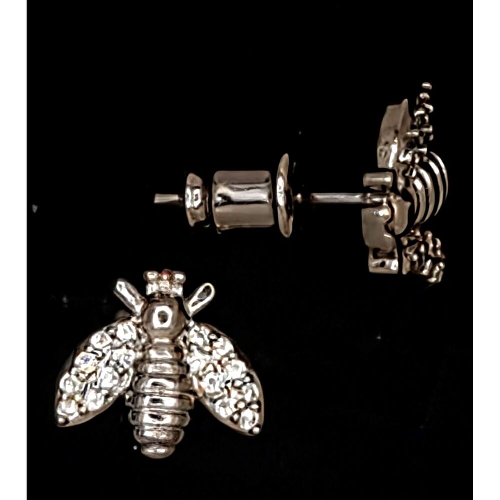Silvertone CZ Bee Stud Earrings Hypoallergenic Nickel Free Rhodium Plated NWOT